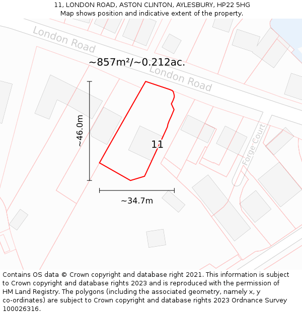 11, LONDON ROAD, ASTON CLINTON, AYLESBURY, HP22 5HG: Plot and title map