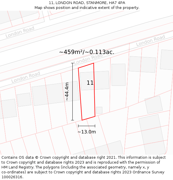 11, LONDON ROAD, STANMORE, HA7 4PA: Plot and title map