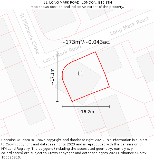 11, LONG MARK ROAD, LONDON, E16 3TH: Plot and title map