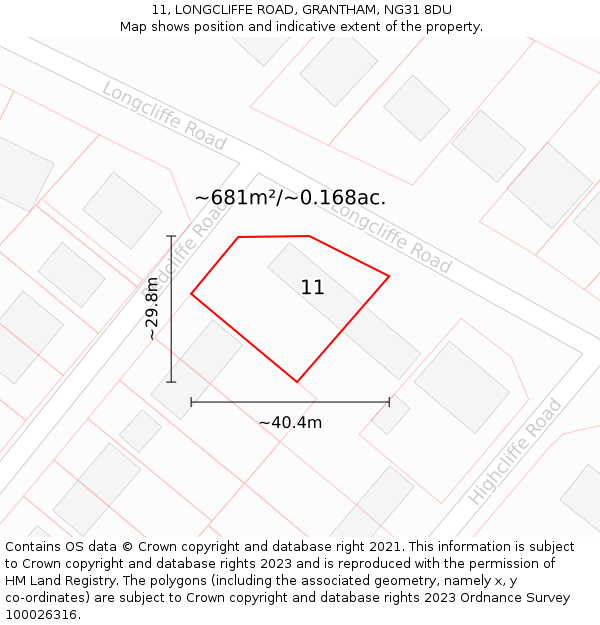 11, LONGCLIFFE ROAD, GRANTHAM, NG31 8DU: Plot and title map