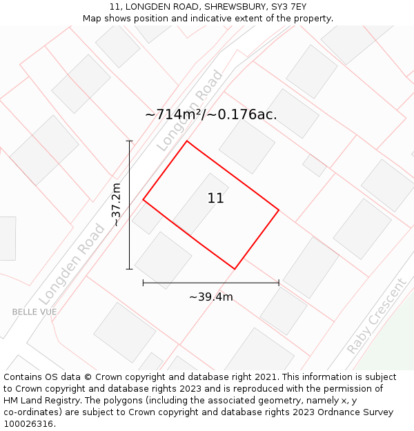 11, LONGDEN ROAD, SHREWSBURY, SY3 7EY: Plot and title map