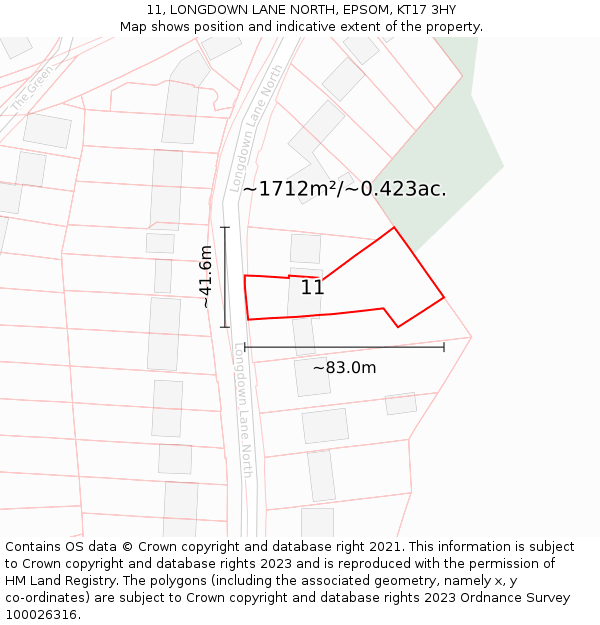 11, LONGDOWN LANE NORTH, EPSOM, KT17 3HY: Plot and title map