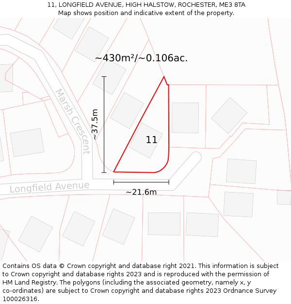 11, LONGFIELD AVENUE, HIGH HALSTOW, ROCHESTER, ME3 8TA: Plot and title map