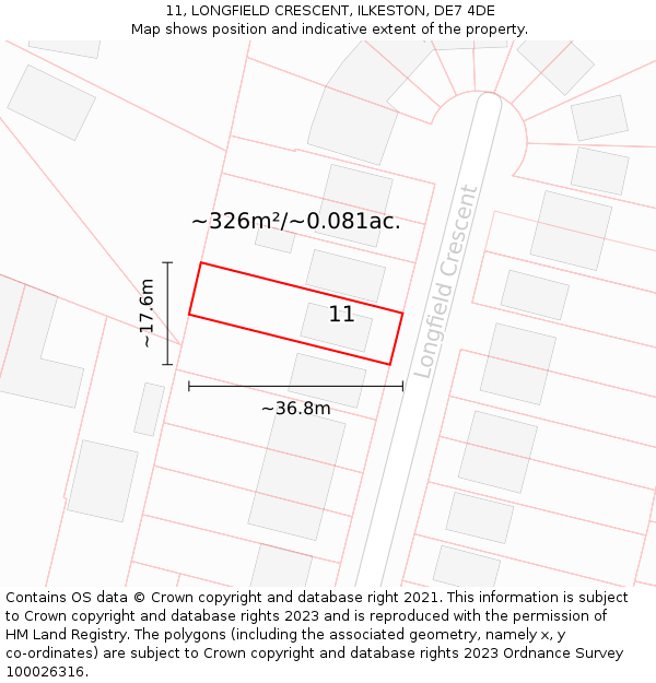 11, LONGFIELD CRESCENT, ILKESTON, DE7 4DE: Plot and title map