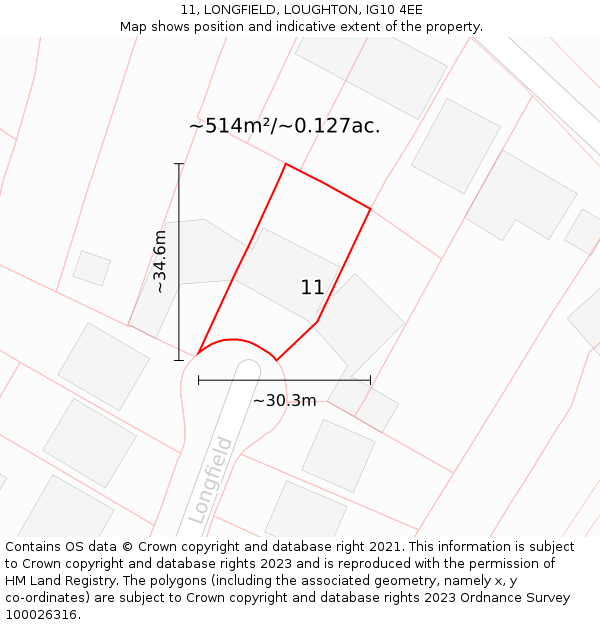 11, LONGFIELD, LOUGHTON, IG10 4EE: Plot and title map