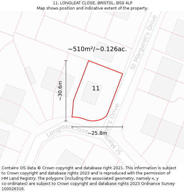 11, LONGLEAT CLOSE, BRISTOL, BS9 4LP: Plot and title map