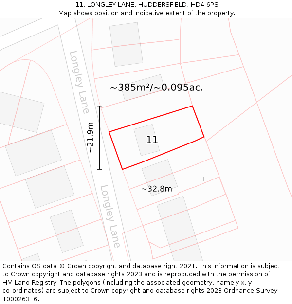 11, LONGLEY LANE, HUDDERSFIELD, HD4 6PS: Plot and title map