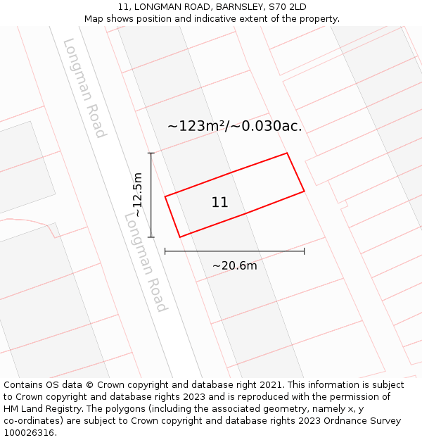 11, LONGMAN ROAD, BARNSLEY, S70 2LD: Plot and title map