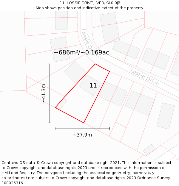 11, LOSSIE DRIVE, IVER, SL0 0JR: Plot and title map