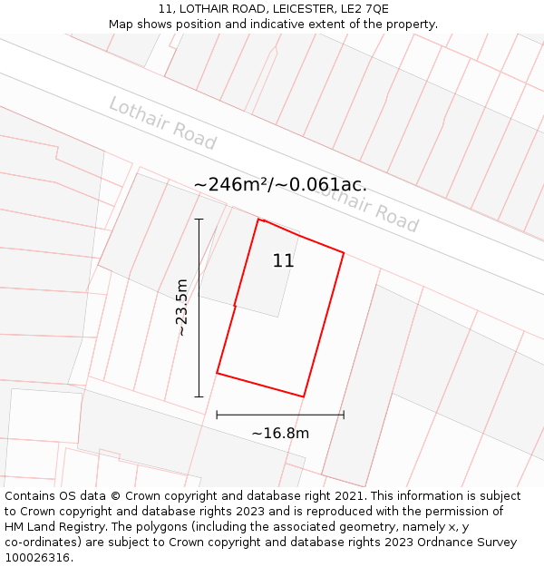 11, LOTHAIR ROAD, LEICESTER, LE2 7QE: Plot and title map