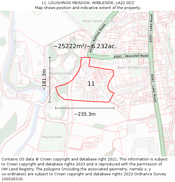 11, LOUGHRIGG MEADOW, AMBLESIDE, LA22 0DZ: Plot and title map