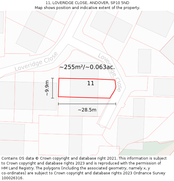 11, LOVERIDGE CLOSE, ANDOVER, SP10 5ND: Plot and title map