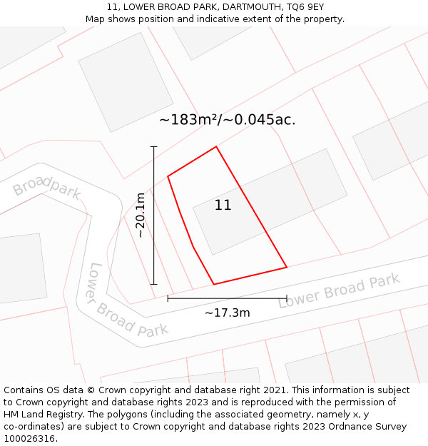 11, LOWER BROAD PARK, DARTMOUTH, TQ6 9EY: Plot and title map