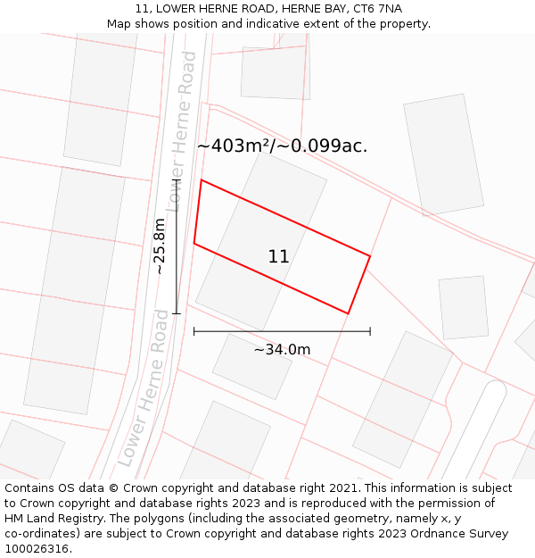 11, LOWER HERNE ROAD, HERNE BAY, CT6 7NA: Plot and title map