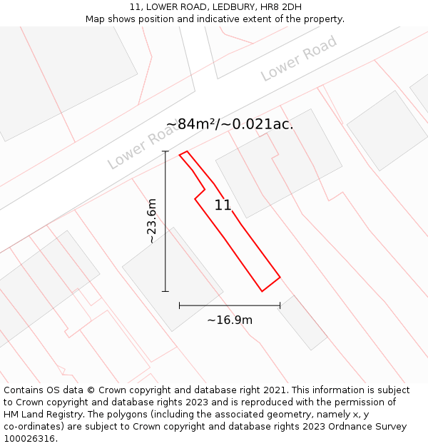 11, LOWER ROAD, LEDBURY, HR8 2DH: Plot and title map