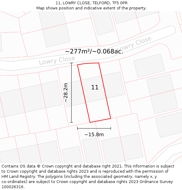 11, LOWRY CLOSE, TELFORD, TF5 0PR: Plot and title map