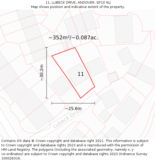 11, LUBECK DRIVE, ANDOVER, SP10 4LJ: Plot and title map