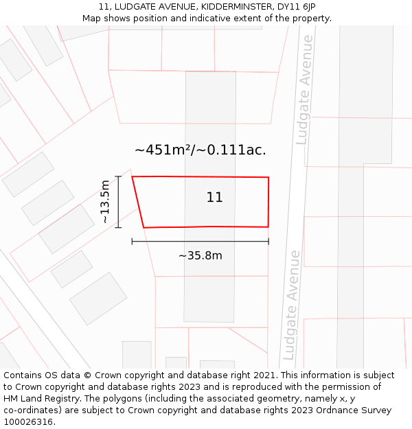 11, LUDGATE AVENUE, KIDDERMINSTER, DY11 6JP: Plot and title map