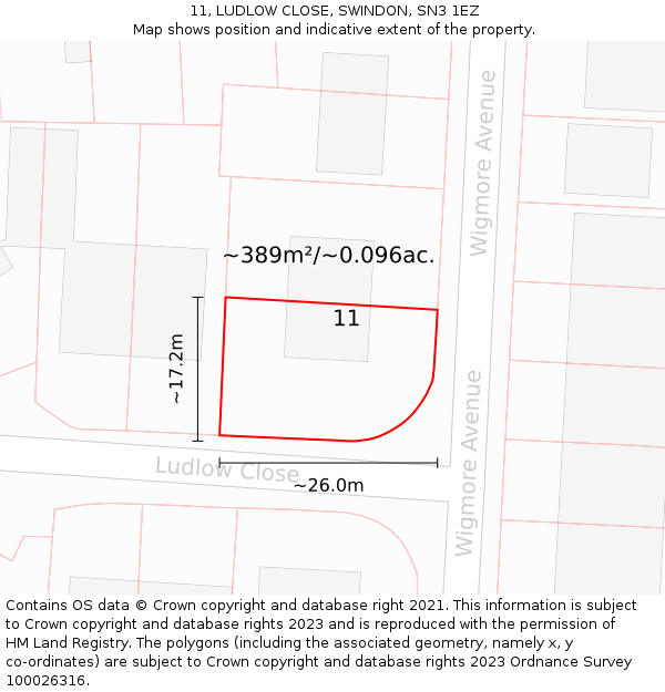 11, LUDLOW CLOSE, SWINDON, SN3 1EZ: Plot and title map