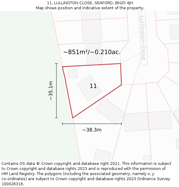 11, LULLINGTON CLOSE, SEAFORD, BN25 4JH: Plot and title map