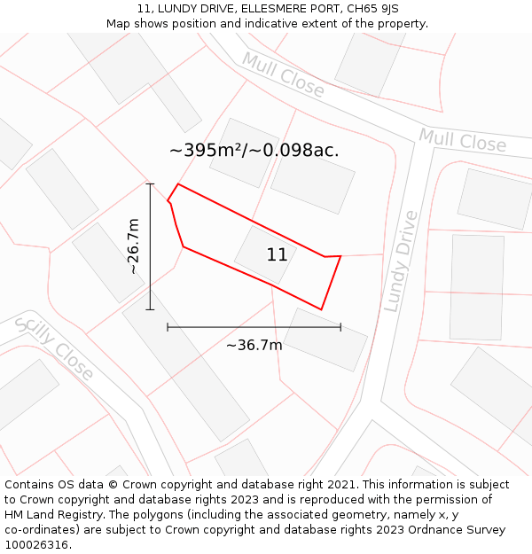 11, LUNDY DRIVE, ELLESMERE PORT, CH65 9JS: Plot and title map