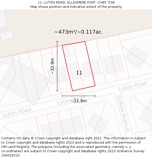 11, LUTON ROAD, ELLESMERE PORT, CH65 7DW: Plot and title map