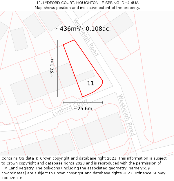 11, LYDFORD COURT, HOUGHTON LE SPRING, DH4 4UA: Plot and title map