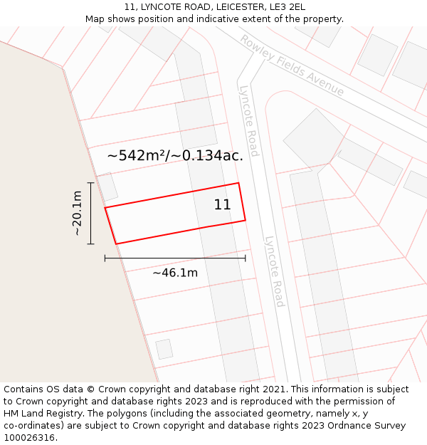 11, LYNCOTE ROAD, LEICESTER, LE3 2EL: Plot and title map