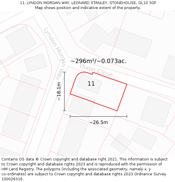 11, LYNDON MORGAN WAY, LEONARD STANLEY, STONEHOUSE, GL10 3GF: Plot and title map