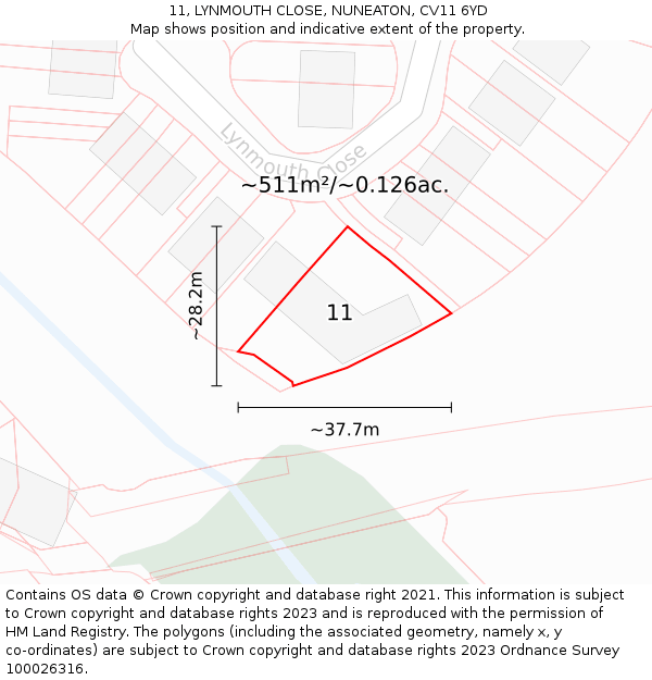 11, LYNMOUTH CLOSE, NUNEATON, CV11 6YD: Plot and title map