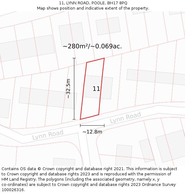 11, LYNN ROAD, POOLE, BH17 8PQ: Plot and title map
