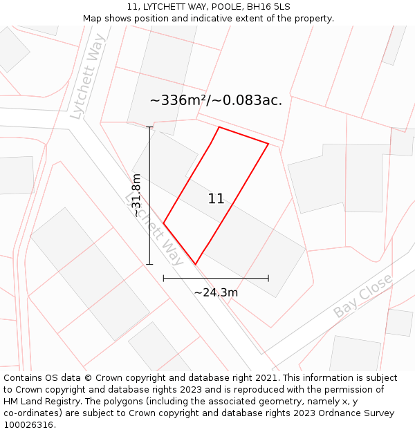 11, LYTCHETT WAY, POOLE, BH16 5LS: Plot and title map