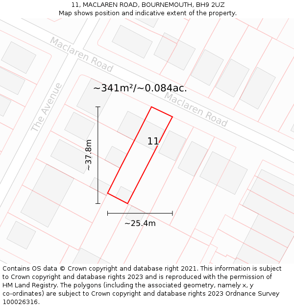 11, MACLAREN ROAD, BOURNEMOUTH, BH9 2UZ: Plot and title map