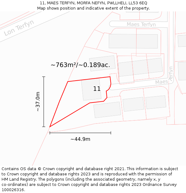 11, MAES TERFYN, MORFA NEFYN, PWLLHELI, LL53 6EQ: Plot and title map