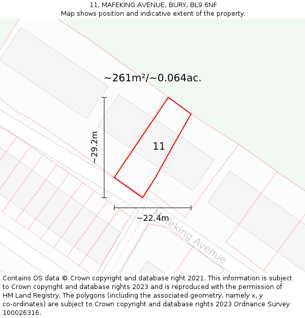 11, MAFEKING AVENUE, BURY, BL9 6NF: Plot and title map