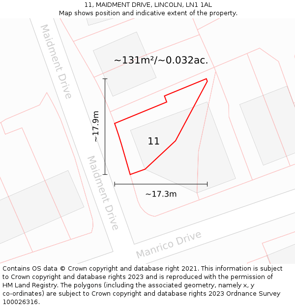 11, MAIDMENT DRIVE, LINCOLN, LN1 1AL: Plot and title map