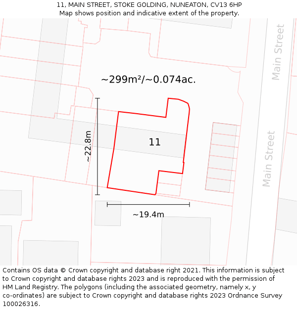11, MAIN STREET, STOKE GOLDING, NUNEATON, CV13 6HP: Plot and title map