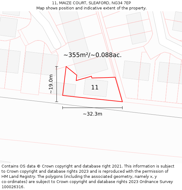 11, MAIZE COURT, SLEAFORD, NG34 7EP: Plot and title map