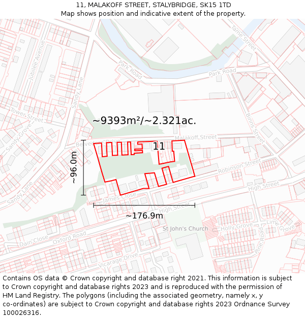 11, MALAKOFF STREET, STALYBRIDGE, SK15 1TD: Plot and title map
