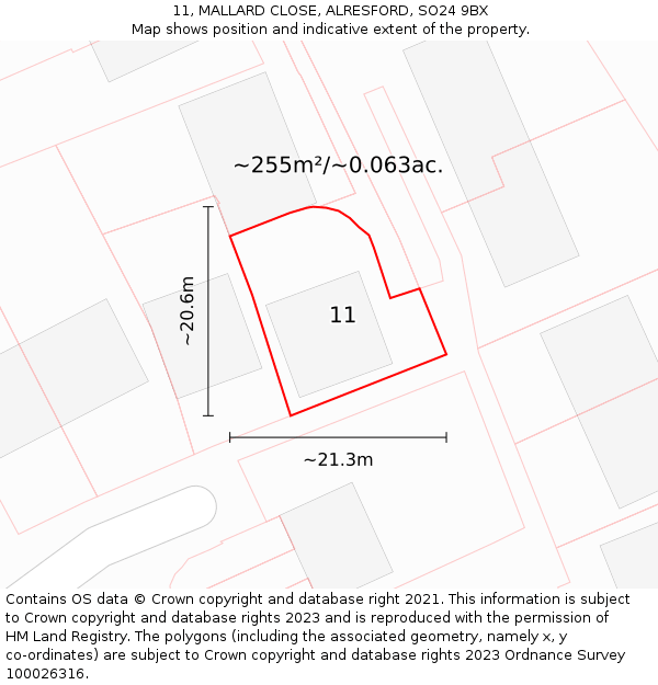 11, MALLARD CLOSE, ALRESFORD, SO24 9BX: Plot and title map