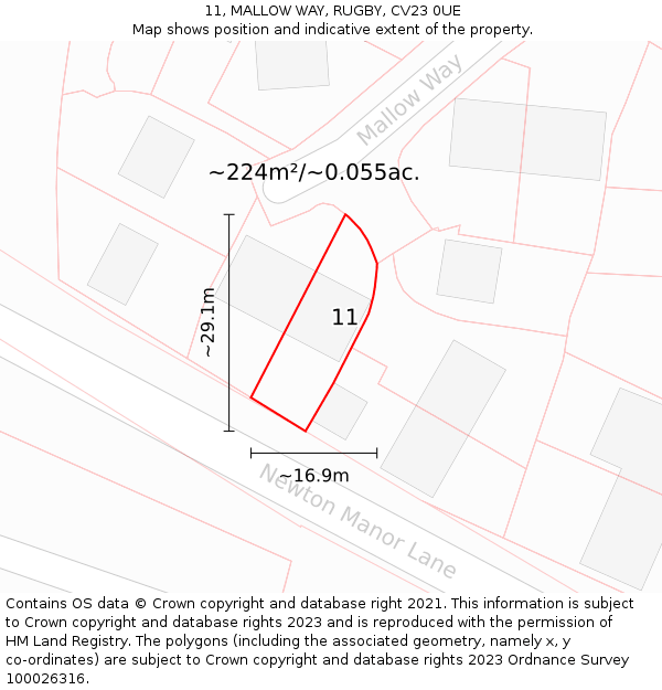 11, MALLOW WAY, RUGBY, CV23 0UE: Plot and title map