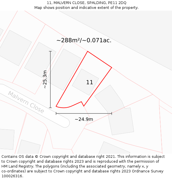 11, MALVERN CLOSE, SPALDING, PE11 2DQ: Plot and title map