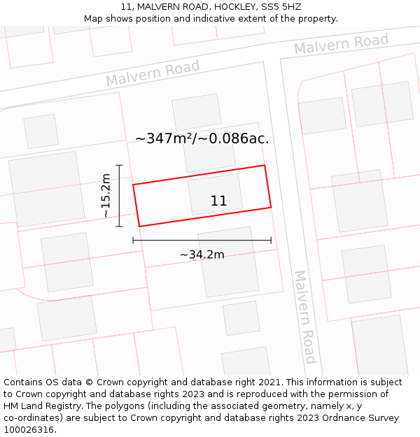 11, MALVERN ROAD, HOCKLEY, SS5 5HZ: Plot and title map