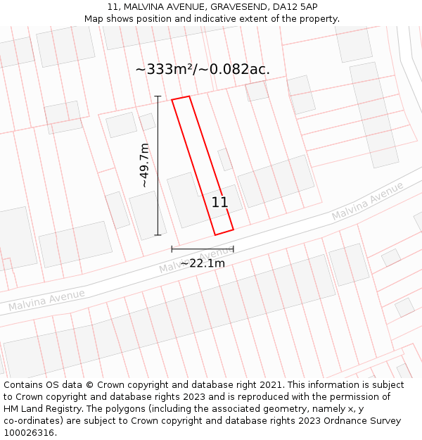 11, MALVINA AVENUE, GRAVESEND, DA12 5AP: Plot and title map