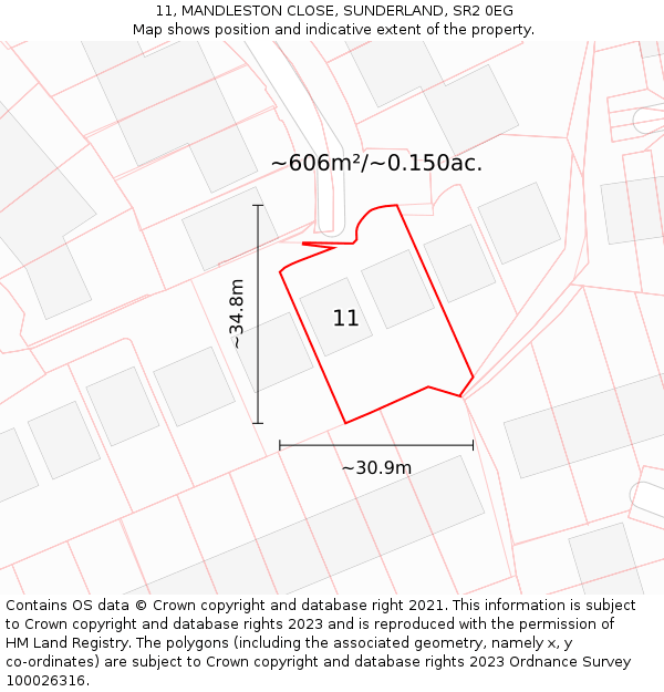 11, MANDLESTON CLOSE, SUNDERLAND, SR2 0EG: Plot and title map