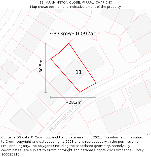 11, MANNINGTON CLOSE, WIRRAL, CH47 0NX: Plot and title map