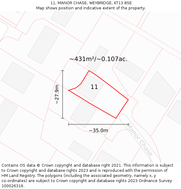 11, MANOR CHASE, WEYBRIDGE, KT13 8SE: Plot and title map