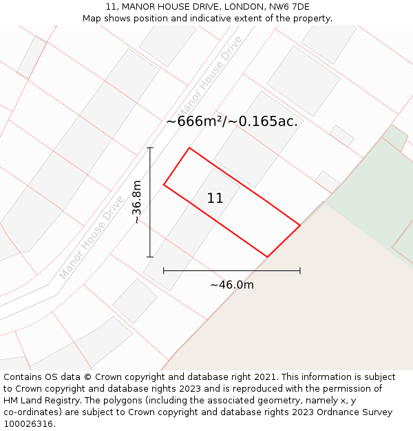 11, MANOR HOUSE DRIVE, LONDON, NW6 7DE: Plot and title map