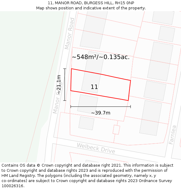 11, MANOR ROAD, BURGESS HILL, RH15 0NP: Plot and title map