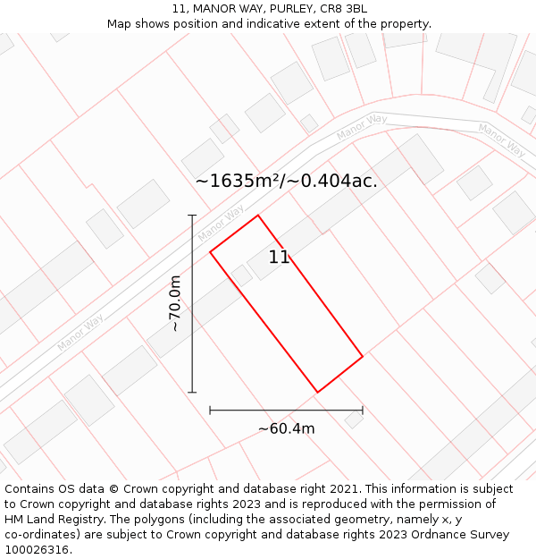 11, MANOR WAY, PURLEY, CR8 3BL: Plot and title map